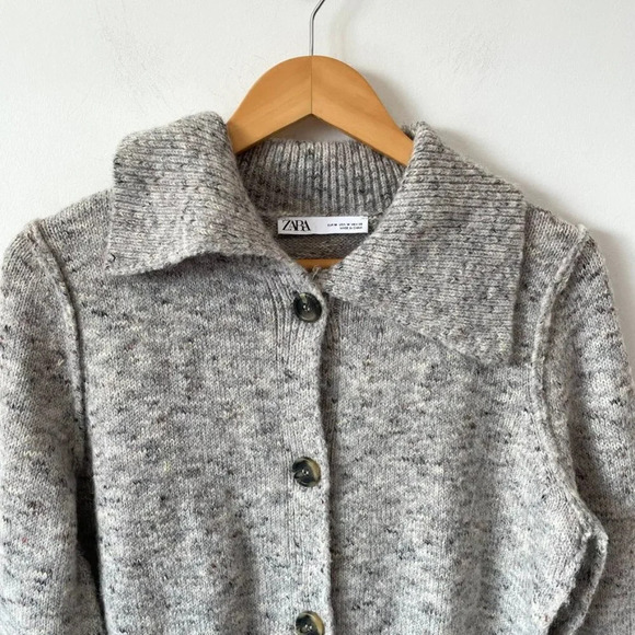 Zara Wool Blend Button Collar Knit Cardigan Heather Grey Size Medium - Picture 6 of 10
